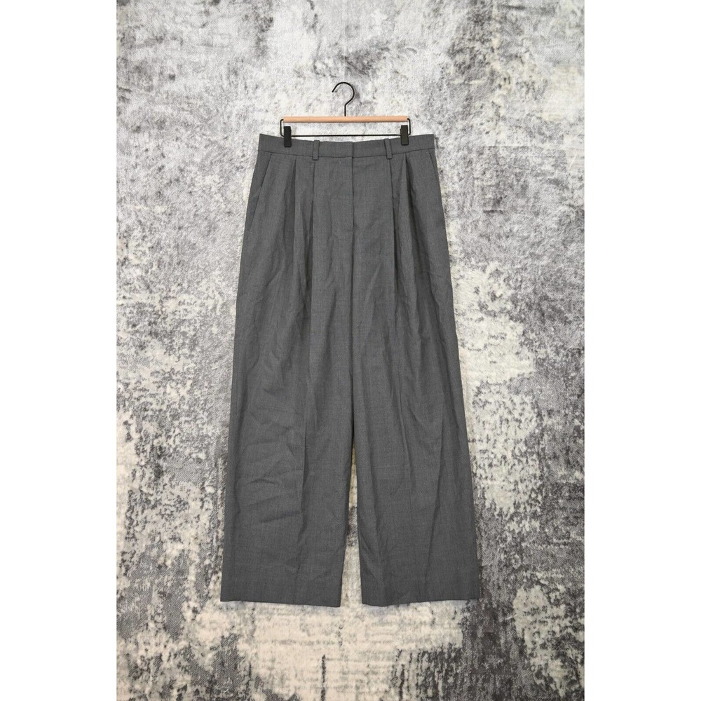 COS Gray Wool High Rise Pleated Wide Leg Full Length Trouser Pants Size 12